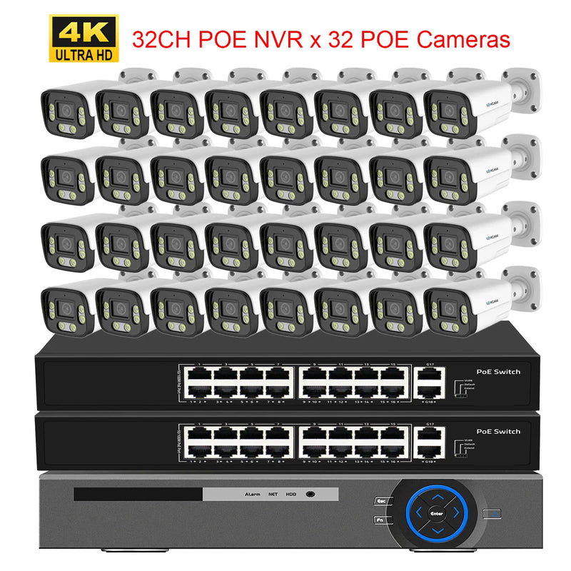 XMEYE 32CH 4K Security Camera System 8MP POE AI Camera 5MP Face Detection Outdoor Color Night Vision Video Surveillance NVR Set