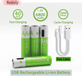 New 1.5V AAA 6800mAh Rechargeable Lithium Batteries High Capacity AAA Li-ion Battery Type-C USB 2000 Times Cycle with Free Cable