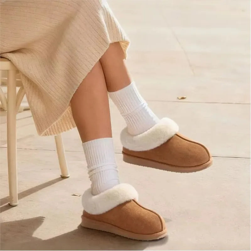 Bebealy Women's Plush Memory Foam Cotton Boots Indoor Warm Anti-Skid Suede Fur Lining Slippers Lady Comfort Fuzzy Houes Slippers