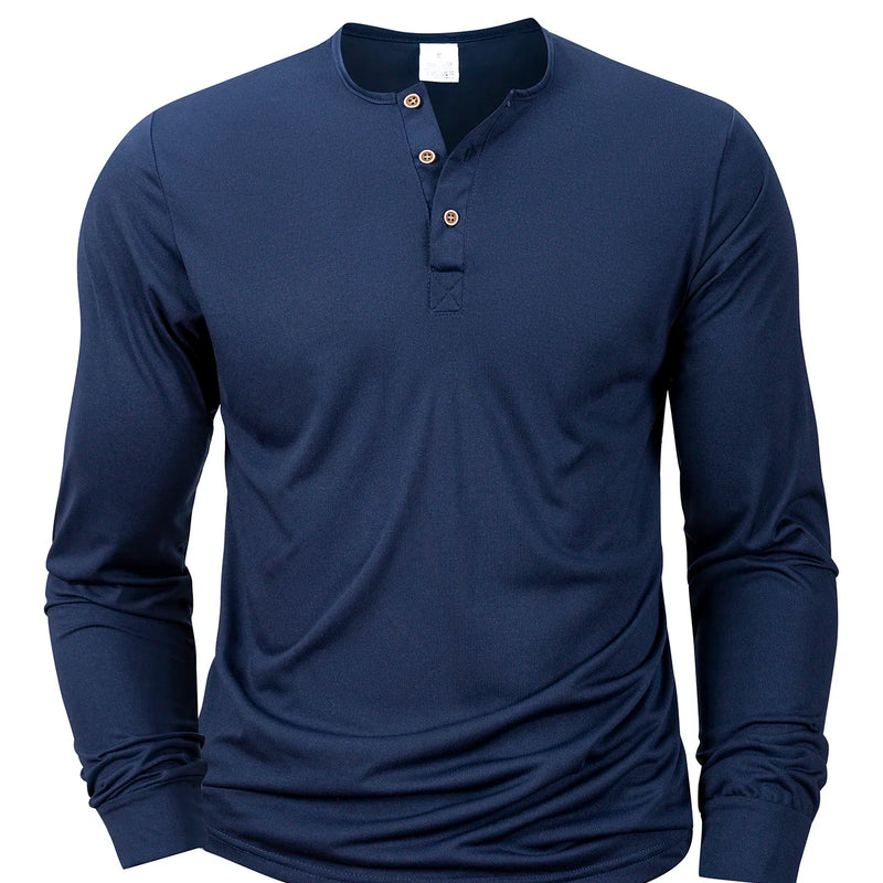 New Men's Henley T-shirts Long Sleeve Basic Casual Band | SAMAG