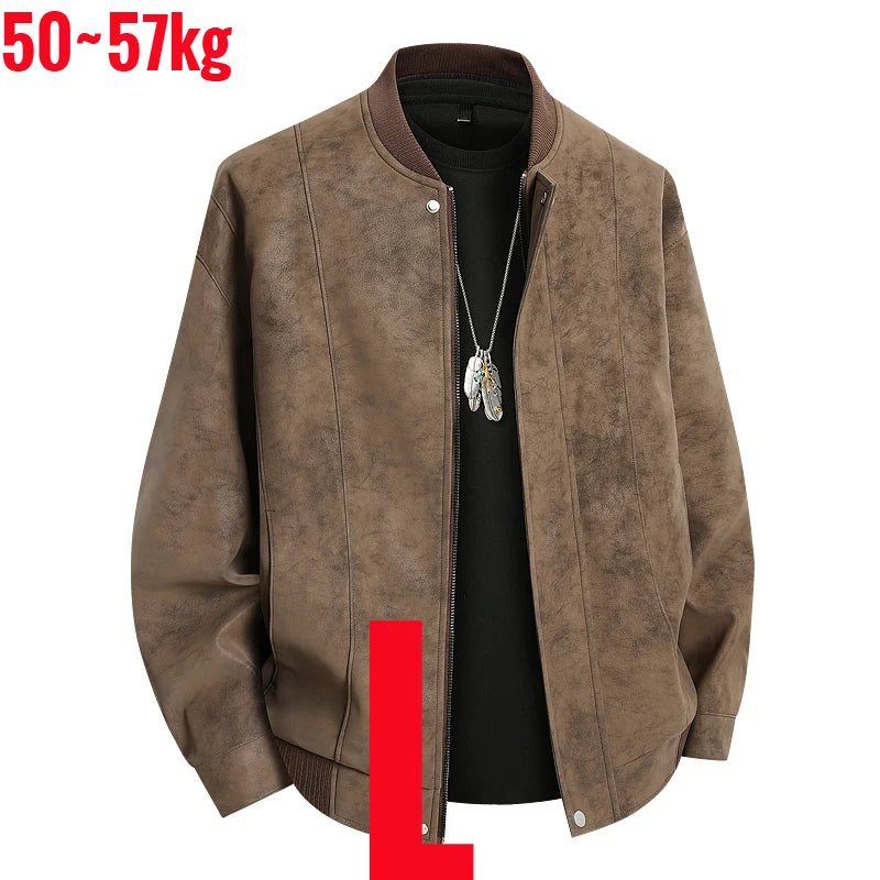 Big Size 8XL Suede Leather Jacket Men Cotton Padded Coat Motorcycle Male Oversize College Large Plus Winter Zipper Windbreaker