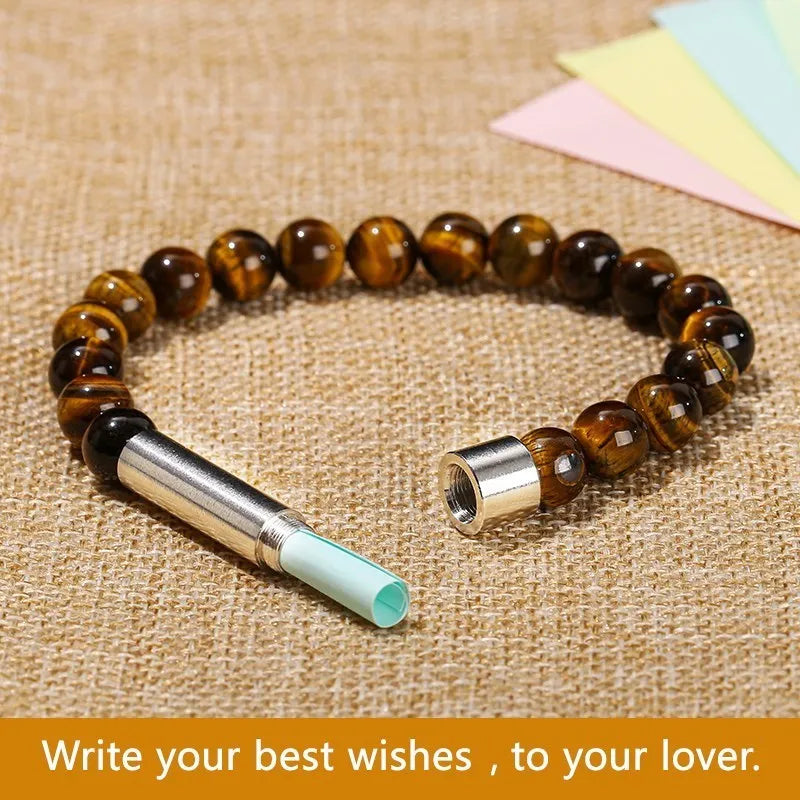 JD Natural Stone Stainless Steel Tube Secret Message Bracelet Women Men Cool Can Place Notes Friendship Couples Wishing Jewelry