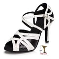 Black White Latin Dance Shoes for Womens Soft Bottom Indoor Jazz Tango Cha Cha Party High Heel Girl Dancing  Hollow Out Sandals