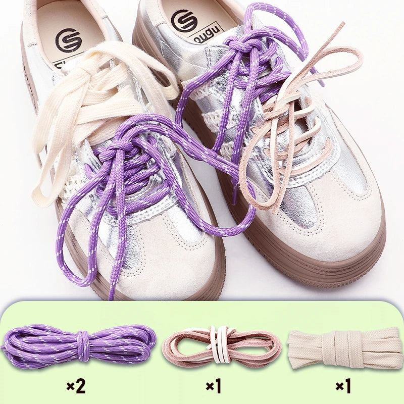 1 Pair Retro round Leather Rope Shoelaces Durable Flat Combination Sports Training Shoe Laces for Footwear