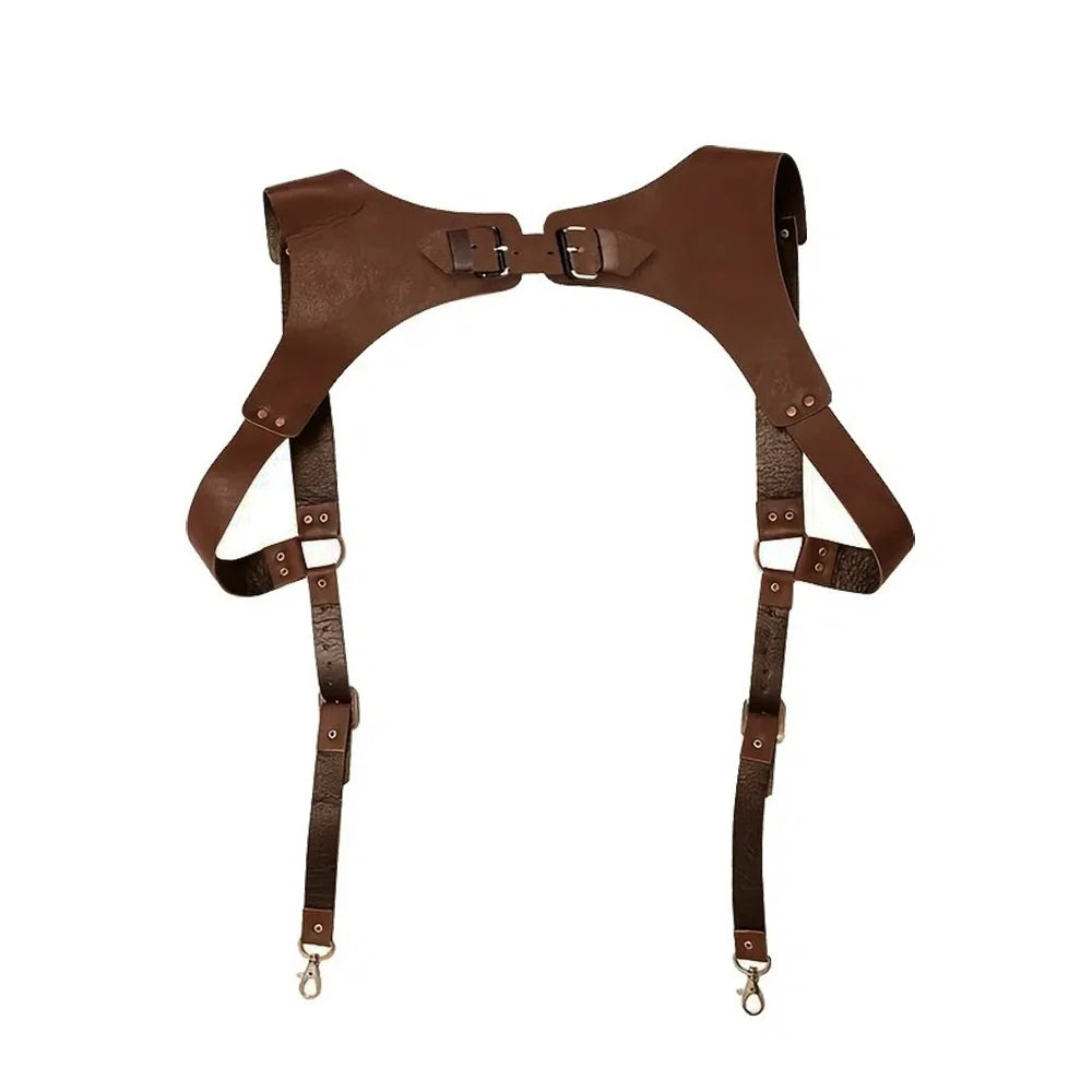 Fashion Men Knight Brown PU Leather Suspenders Fashion Suit Shirt Suspenders Belt for Party Club Costume Men Gifts