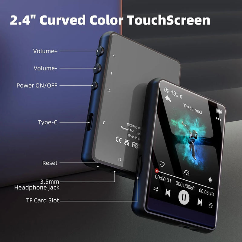 128GB MP3 Player Bluetooth 5.4 Hi-Fi Music Player Built-in Speaker 2.4 Inch Touch Screen Walkman Video FM Radio Recorder Camera