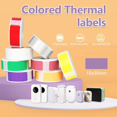 2/5rolls P15 P50 Thermal Label Sticker 15x30mm Self - adhesive Roll Colored Paper Tape Name Kitchen Office Sort Tag | SAMAG