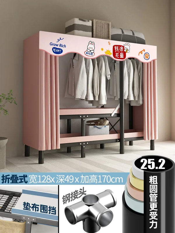 Folding Steel Frame Wardrobe Installation-Free Open Closet Durable and Economic Storage Cabinet for Clothes for Bedroom