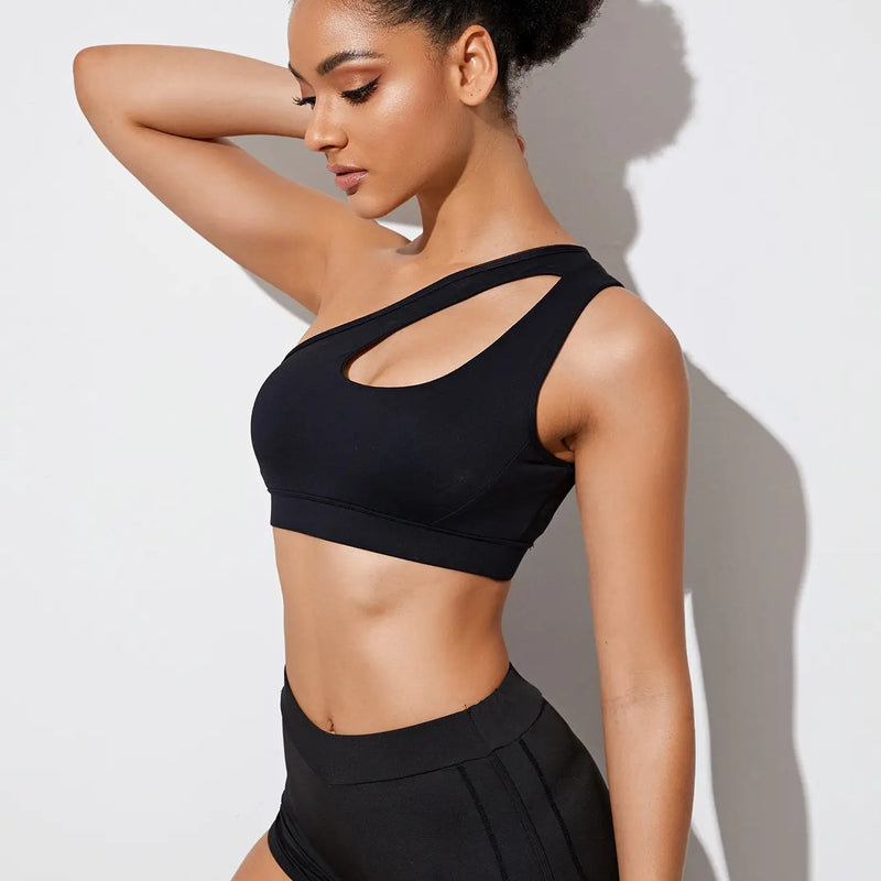 Women Sports Bra Push Up Fitness Bras One Shoulder Shockproof Yoga Bra Black White Yoga Running Bra Sexy Vest