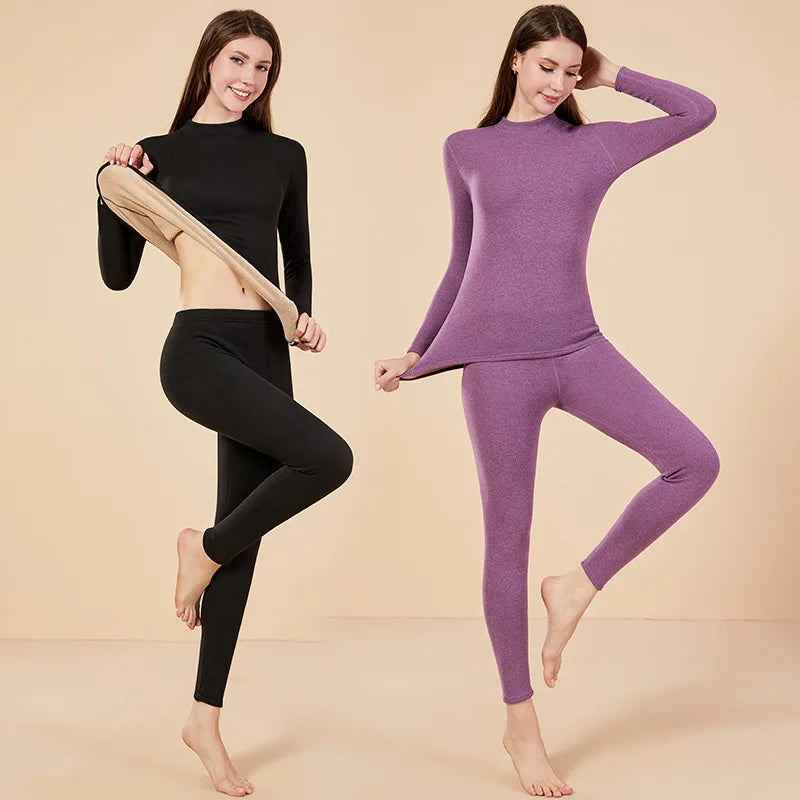 New Style Thermal Underwear Fleece-lined Long Johns Extra Thick Warm with High Neck Suitable for Both Men and Women Couple Set