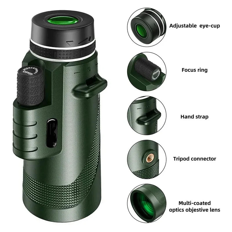 80x100 HD ZOOM Monocular Telescope Portable Powerful Binoculars Long Range Telescope For Hunting Camping With Tripod Phone Clip