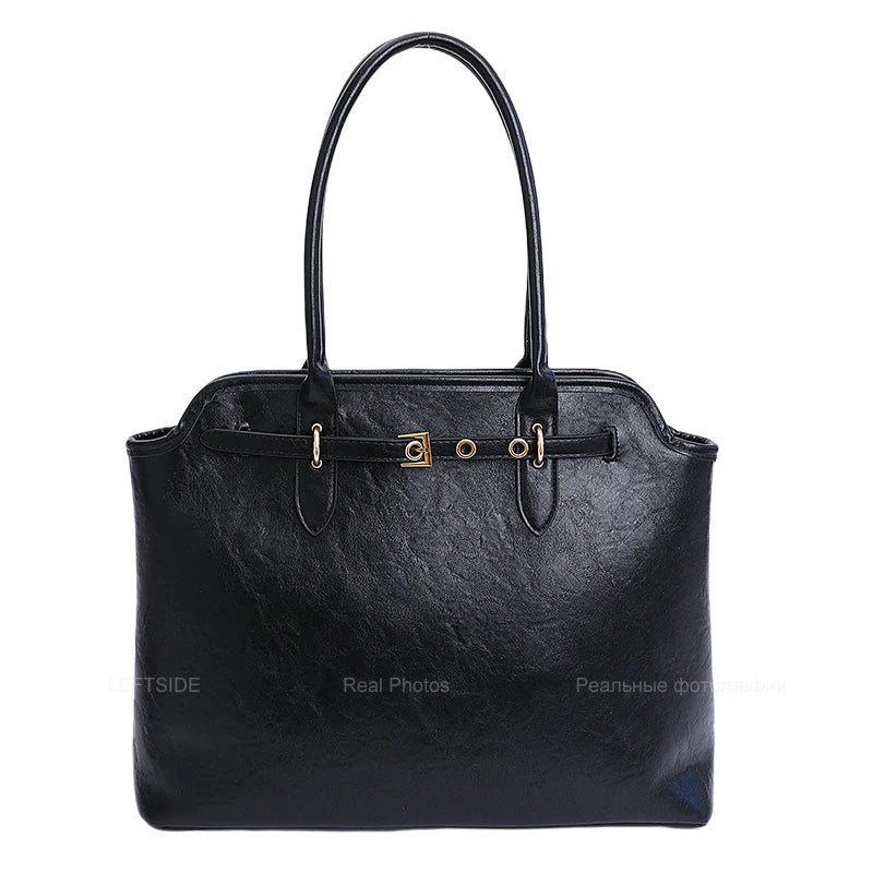 LEFTSIDE Big PU Leather Short Handle Shoulder Bag for Women 2025 Winter Luxury Tote Bag Lady Designer Retro Handbags and Purses