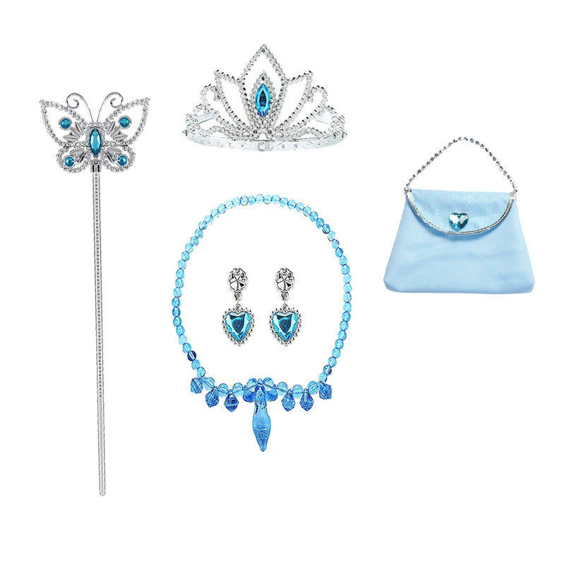 Princess Girls Blue Butterfly Magic Wand Crown Crystal High Heel Necklace Cinderella Cosplay Dress Up Jerlwery Girl Cosplay Toy