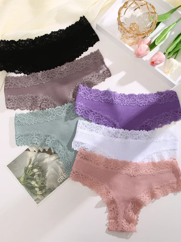 3Pcs/set Women Cotton Lace Panties Floral Intimate Underwear Trendy Patchwork Lace Briefs Female Soft Underpants Lingerie S-XL