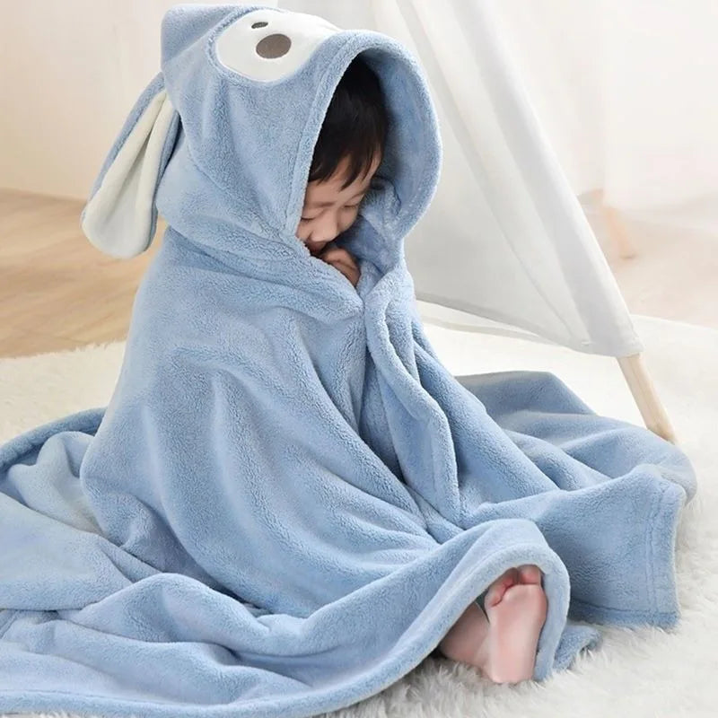 70x140CM Baby Bath Towel Coral Fleece Baby Hooded Towel Absorbent Soft Towels for Newborn Cartoon Animal Hooded Bath Blanket