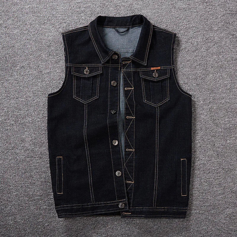 Large size men's denim vest plus size stretch sleeveless top loose waistcoat motorcycle waistcoat jacket 6XL 7XL 8XL men vests