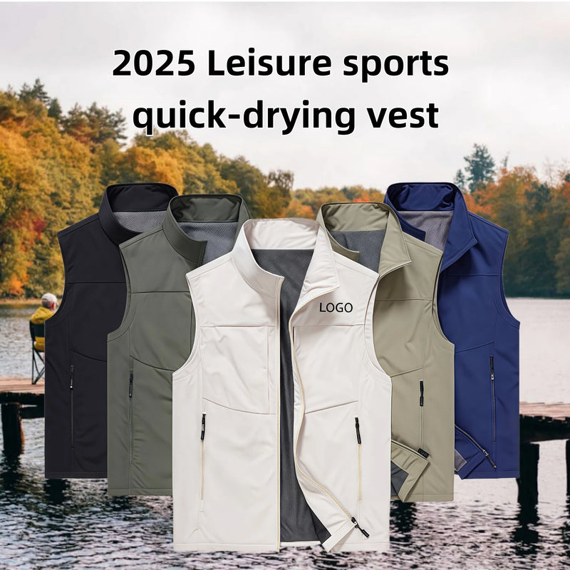 2025 Summer Men Outdoor Waterproof Quick Drying Cargo 5XL Vests Male Thin Mesh Breathable Waistcoats Climbing Sleeveless Jackets