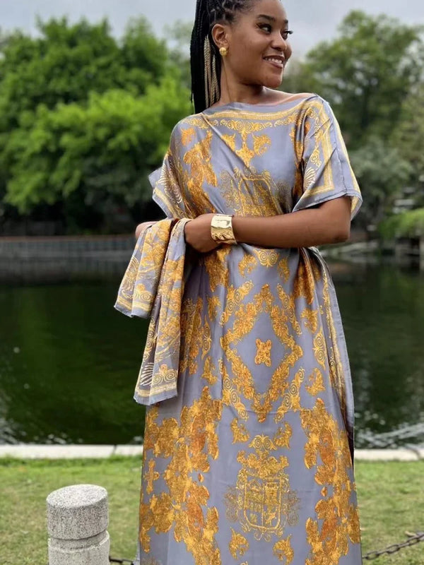Luxury Soft Muslim Print Abayas Women Short SLeeves | SAMAG