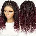 14/16/18" Short Knotless Box Braided Wig with Curly Ends Synthetic Full Lace Boho Braided Hair Wigs for Black Women Fluffy Wig
