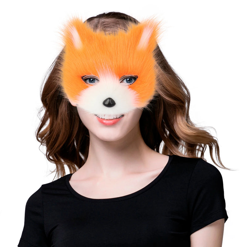 Faux Fur Fox Mask Furry Half Face Animal Cat Mask Halloween Cosplay Party Costume