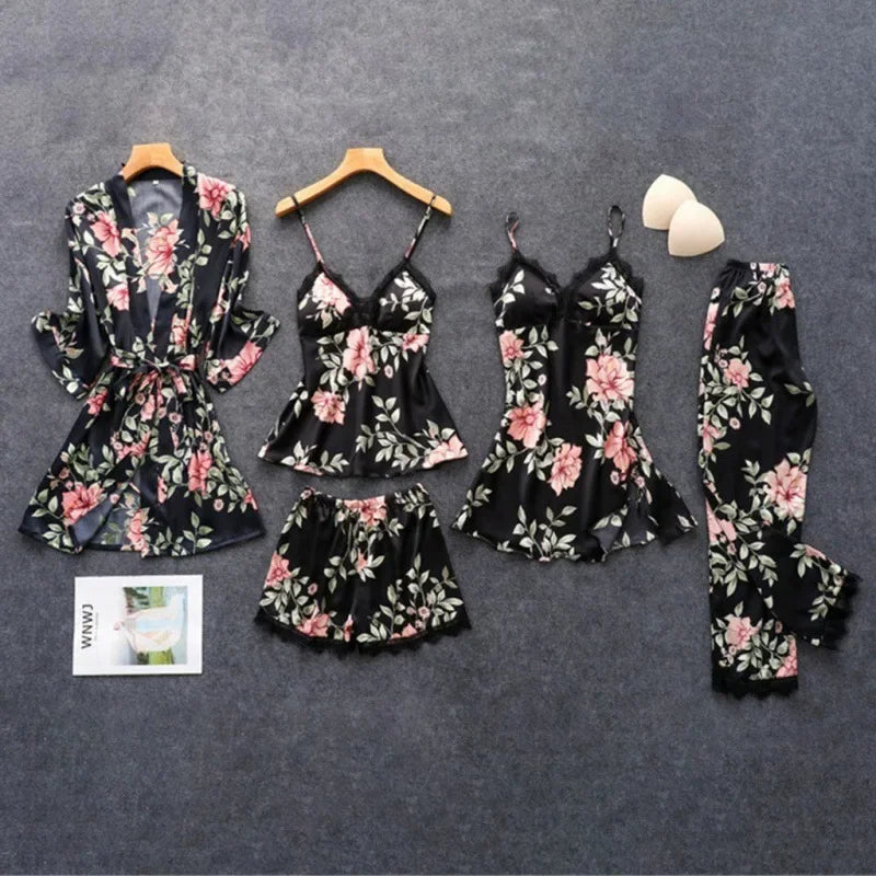 Pajamas for Women Summer Sexy Five-piece Set Suspender | SAMAG