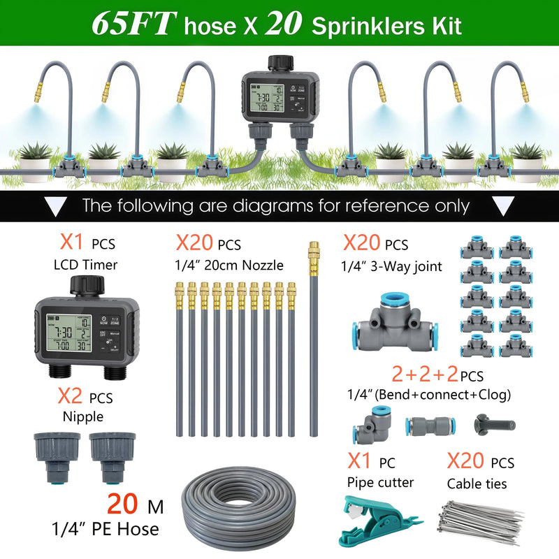 Dual Zone Independent Smart LCD Display Garden Watering Timer Atomization Spray Kit Mist Cooling System Irrigation Controller