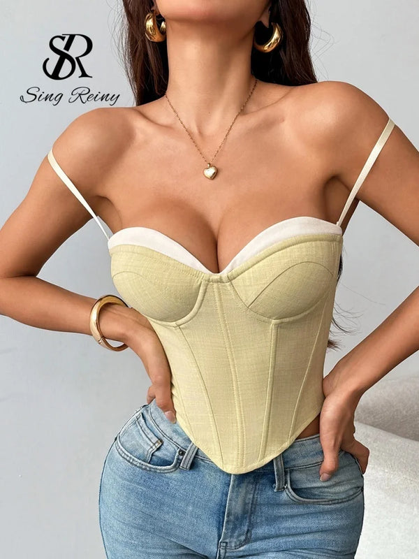 SINGREINY INS Streetwear Solid Underwire Corset 2026 Strap Sleeveless Backless Spliced Tank TopY2K Vacation Party Camisole