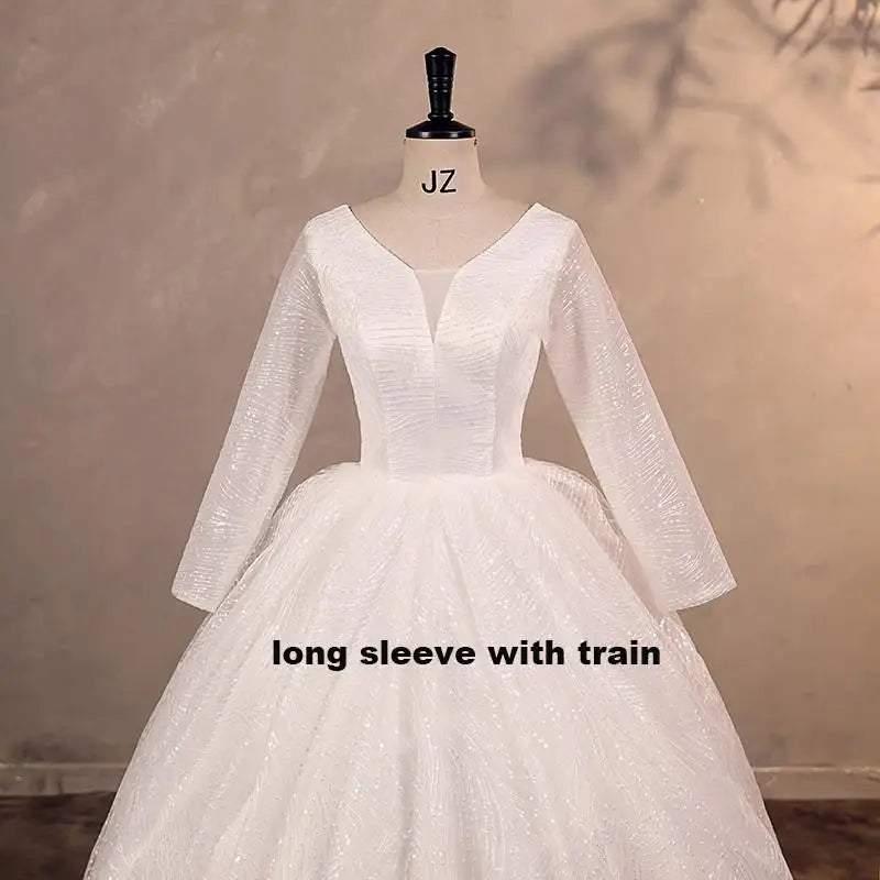Wedding Dress Shiny Classic Boat Neck Bridal Party Gown - View 12 | SAMAG
