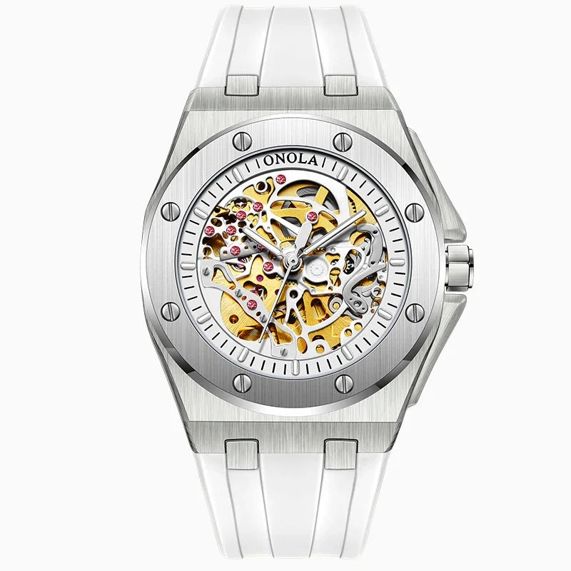 ONOLA 3834 Automatic Mechanical Men's Watch Fashion Sport Waterproof Luminous Watches for Men Silicone Strap Relogio Masculino