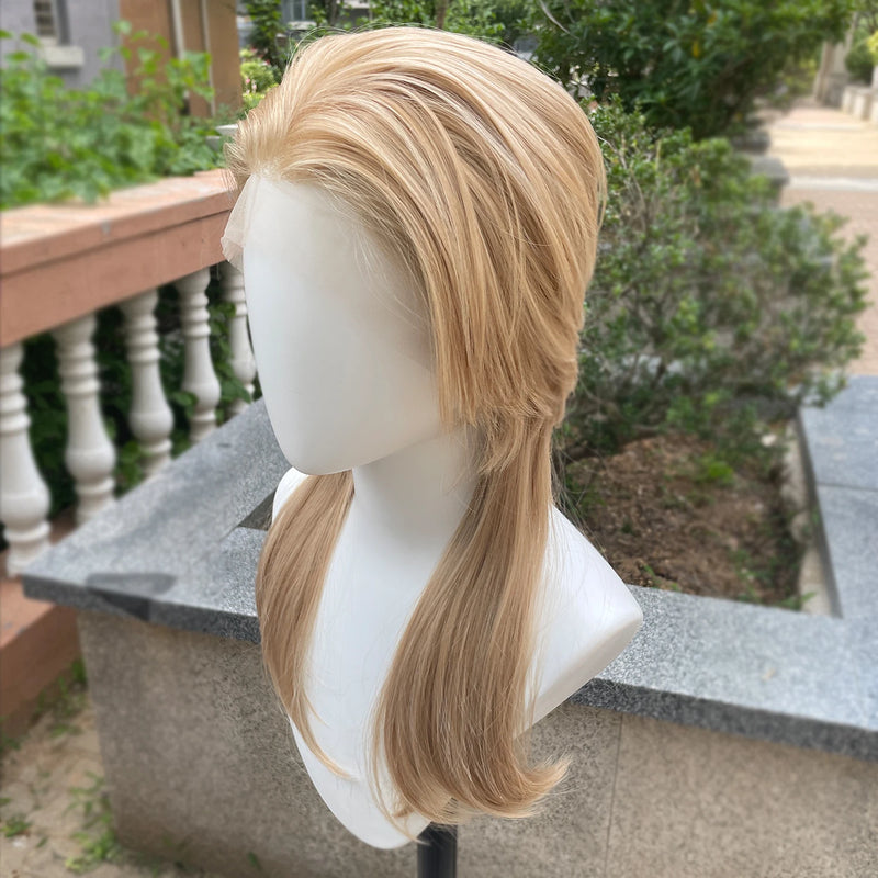 Blonde Mixed Color 13x4 Synthetic Lace Front Wigs for Women Cosplay Shoulder Length Short Curly Synthetic Wigs Layers Ponytails