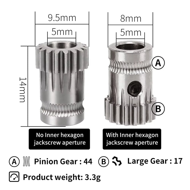 Dual Drive Gear Hardened Steel Upgrade Kit Extruder Drivegear For BMG Extruder For Prusa i3 3D Printer Bowden Extruder