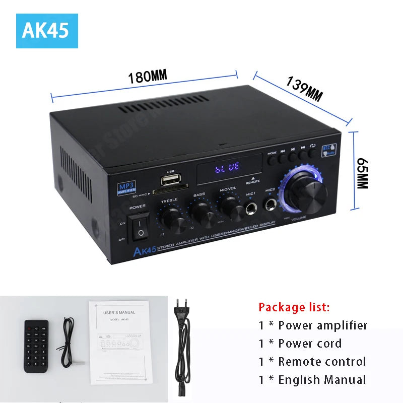 HiFi Digital Amplifier AK45 Bluetooth Amplify MP3 Channel 2.0 Surround Sound Amplifiers Support 90V-240V for Home Car MAX 350W*2