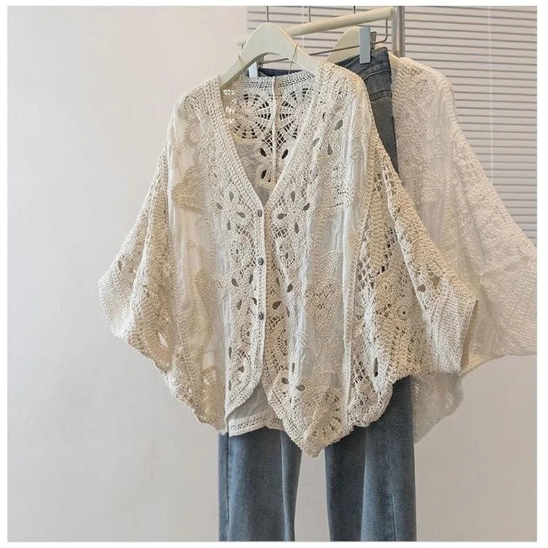 Fashion Hollow Out V - Neck Sun Protection Open Cardigan - View 7 | SAMAG