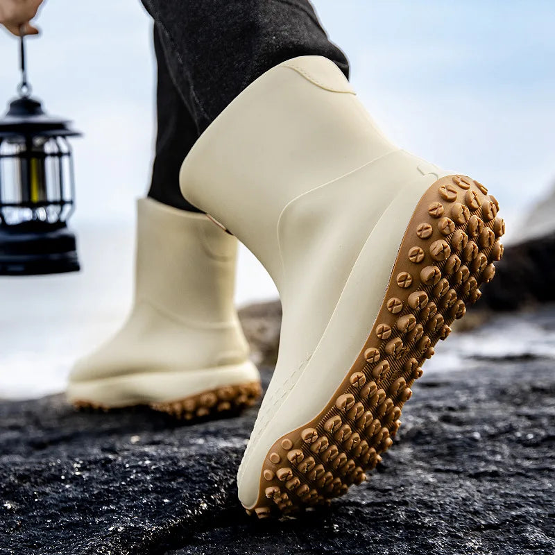 Men's Short Rain Boots Anti-Slip Work Boots Fishing Car Wash Labor Protection Water Shoes Lightweight Durable Rubber Material