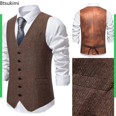Men's Suit Vests Solid Color Herringbone Waistcoat | SAMAG