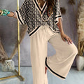 Missuoo Women's Loose Geometric Print V Neck Batwing Sleeve Top & Wide Leg Pants Set 2026 Summer Casual Loose 2 Piece Outfit