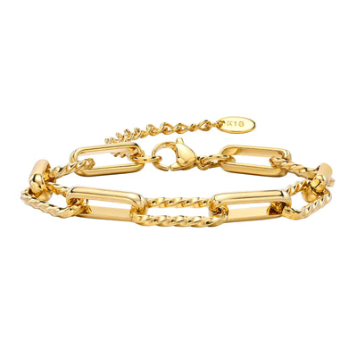 Women Stainless Steel Chain Bracelet, 18K Gold Plated Twist Paperclip Adjustable Link Chunky Stackable Layered | SAMAG