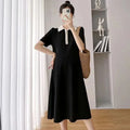 Somenie Summer Maternity Short Sleeve Dress Lapel Collar Casual Pregnant Women Daily Wear Outfit