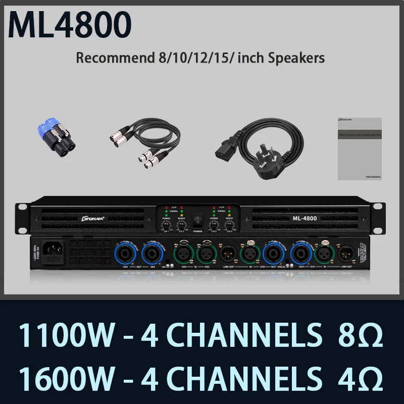 FUHAM KS2500 Digital Power Amplifier 2/4 Channel 8 Ohm 1200W Audio Amplifier Digital Amplifier Audio DJ Stage Performance