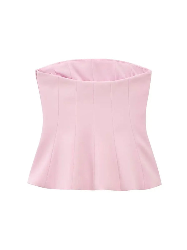 Women Sexy Fashion Strapless Peplum Bustier Tops Straight Neck Side Zipper Female Camis Mujer