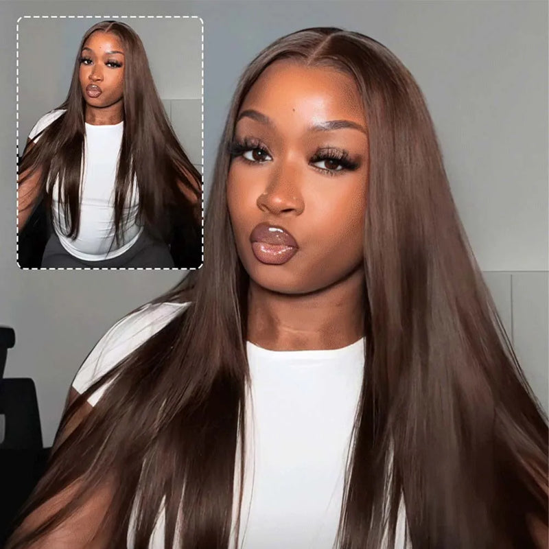 30 40 46 Inch Bone Straight Chocolate Brown13x6 HD Lace Front Human Hair Wigs Pre Plucked Dark Brown 13x4 HD Lace Frontal Wig For Women