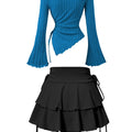 New Fashion Women's Half Skirt Summer Casual Elastic High Waist Slim Skirt Long Sleeve Slant Shoulder Sexy T-shirt Top 2-Piece