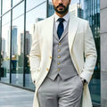 Ivory Long Blazer Men's Suits Single Breasted Wedding | SAMAG