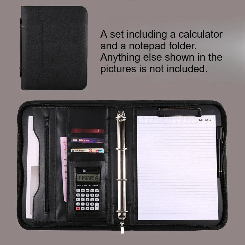 3pcs set Leather A4 Multifunction Ring Binder Manager Folder Business Office Portfolio Document Case Contract Organizer