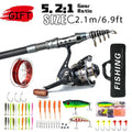 Carbon Fiber Telescopic Fishing Rod Reel Combo Full Kit With Simulated Lures Portable Travel Sea Fishing Set For Freshwater Salt