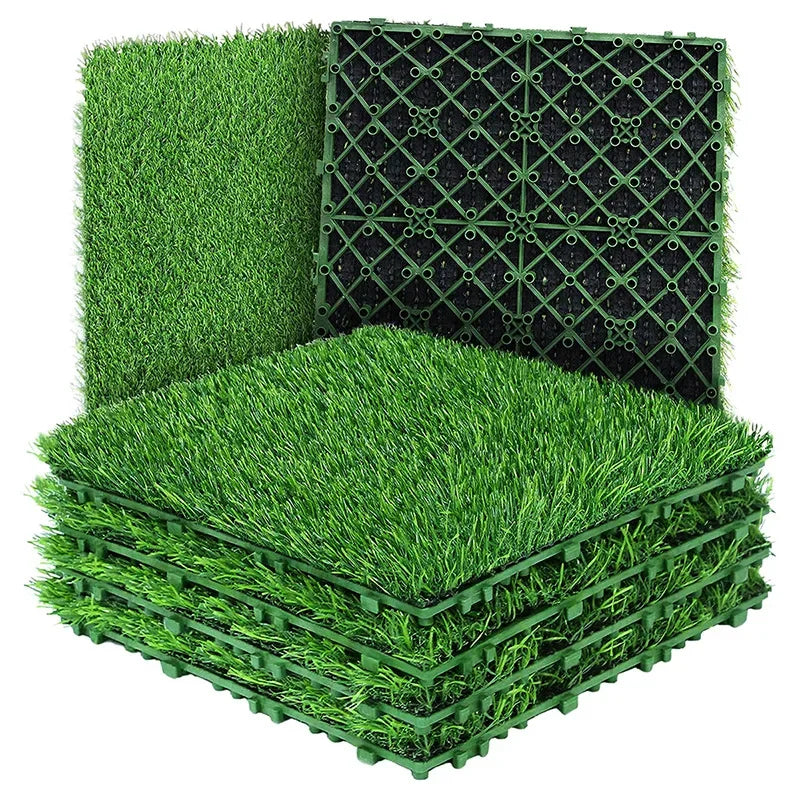 10 Pcs 12 Inchx12 Inch Grass Flooring Tiles Green Interlocking Grass Deck Tiles Turf Mat Grass Rug for Garden Lawn Patio Balcony