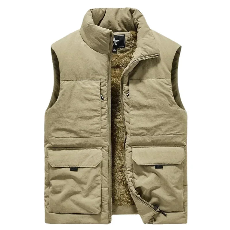 Men Vests for Fall Winter Padded Thickened Workwear Jacket Multi-pocket Stand-up Collar Undershirt Men's Outdoor Shoulder M-9XL