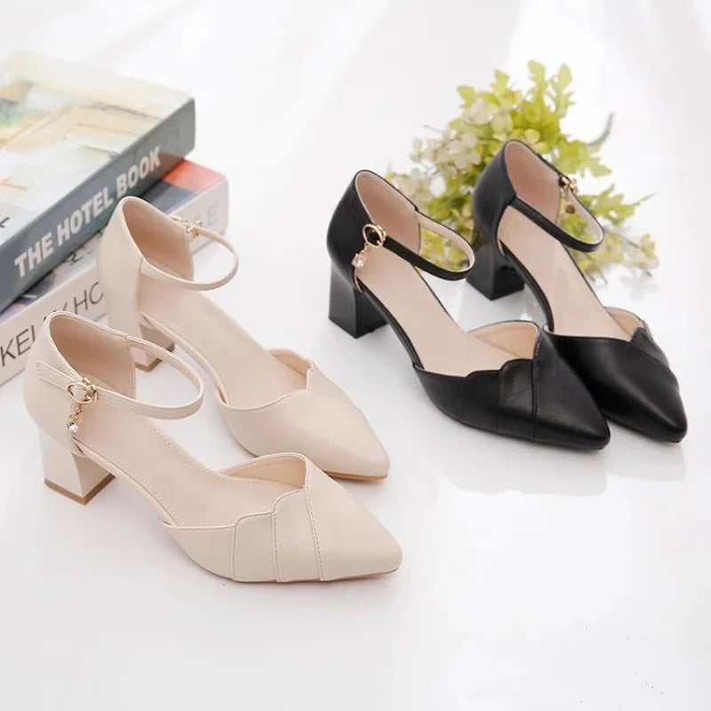 2026 Spring Summer Women's Block Heel Sandals | Fashion Closed Toe Ankle Strap Pumps | Versatile Party Evening High Heels