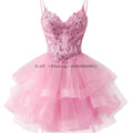 Customized Tiered Tulle A Line Homecoming Dress For Teens Sparkly Lace Applique Beaded Short Prom Dress Mini Cocktail Party Gown