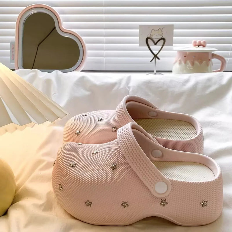 Summer New Casual Style Star Thick Bottom Baotou Slippers for Women Wearing Lazy Outerwear, One Step Stepping Cool Slippers